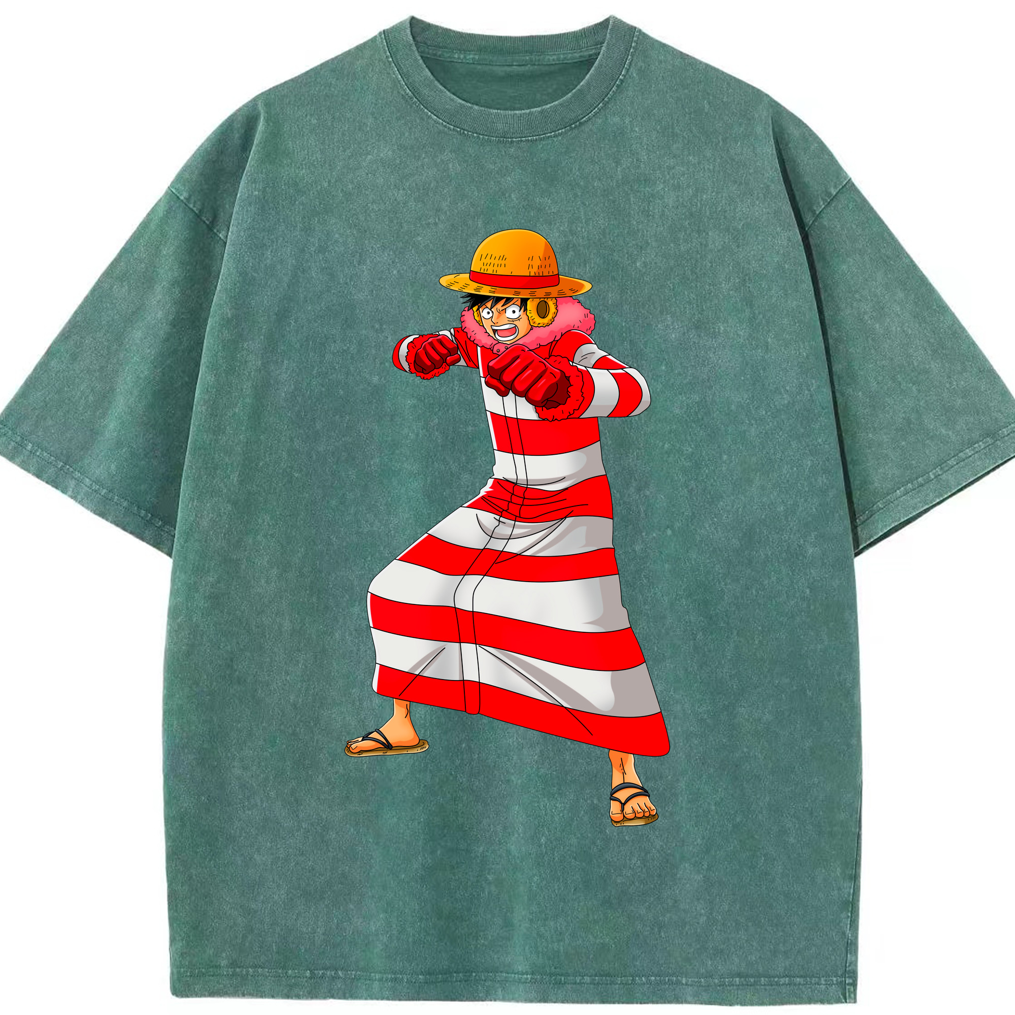 ワンピース モンキー・D・ルフィ ONE PIECE Monkey D. Luffy 綿100% ヴィンテージ風 半袖Tシャツ（フロントプリント）